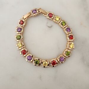 Rose Gold Plated  Multicolor Gemstone Bracelet
